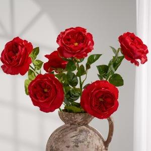 Real Touch - Fiore artificiale con testa enorme e stelo di rosa inglese - Rosso