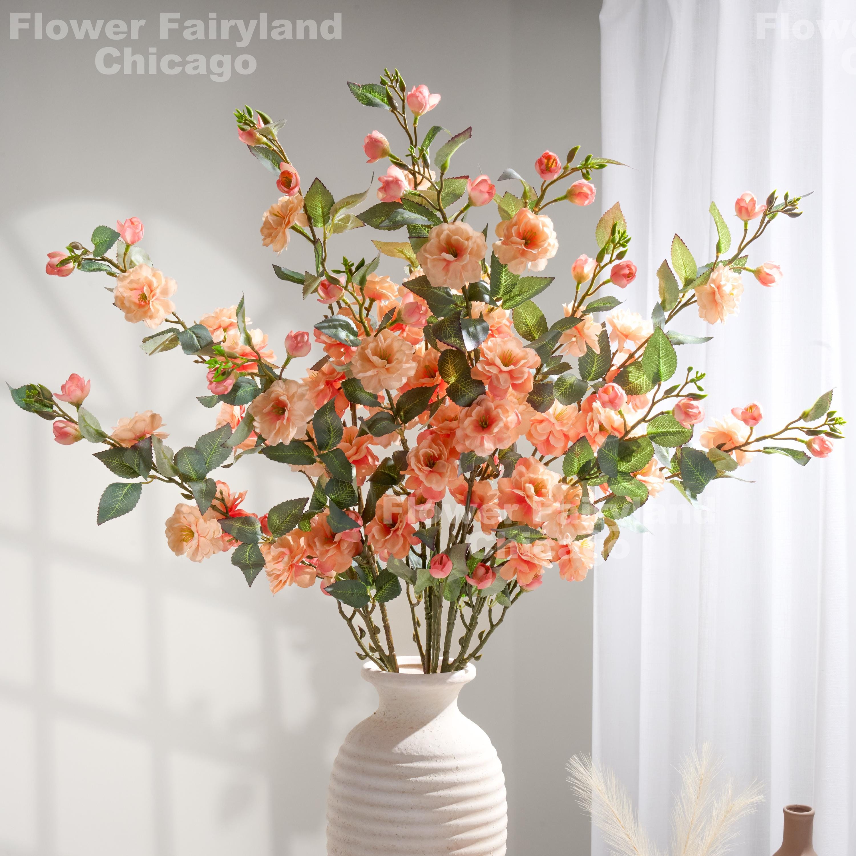 36" Faux Camellia Stem - Artificial Flower - Pinkish Coral