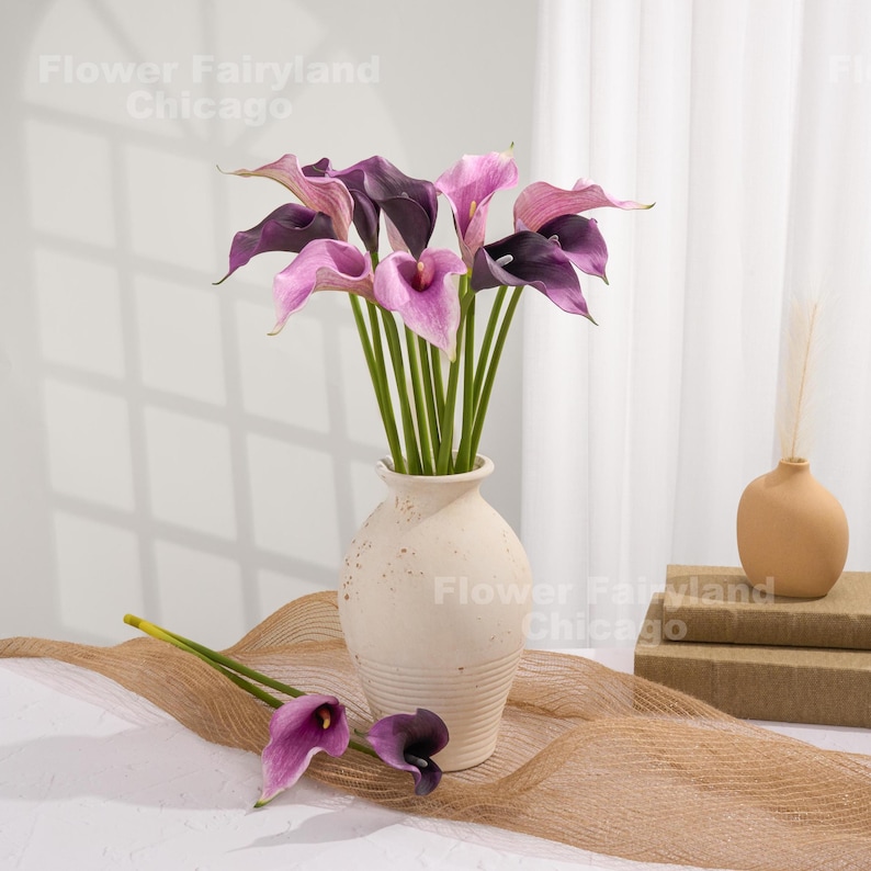20" Natural Touch Faux Calla Lily - Artificial Flower - Dark Purple Mixed Color Bouquet