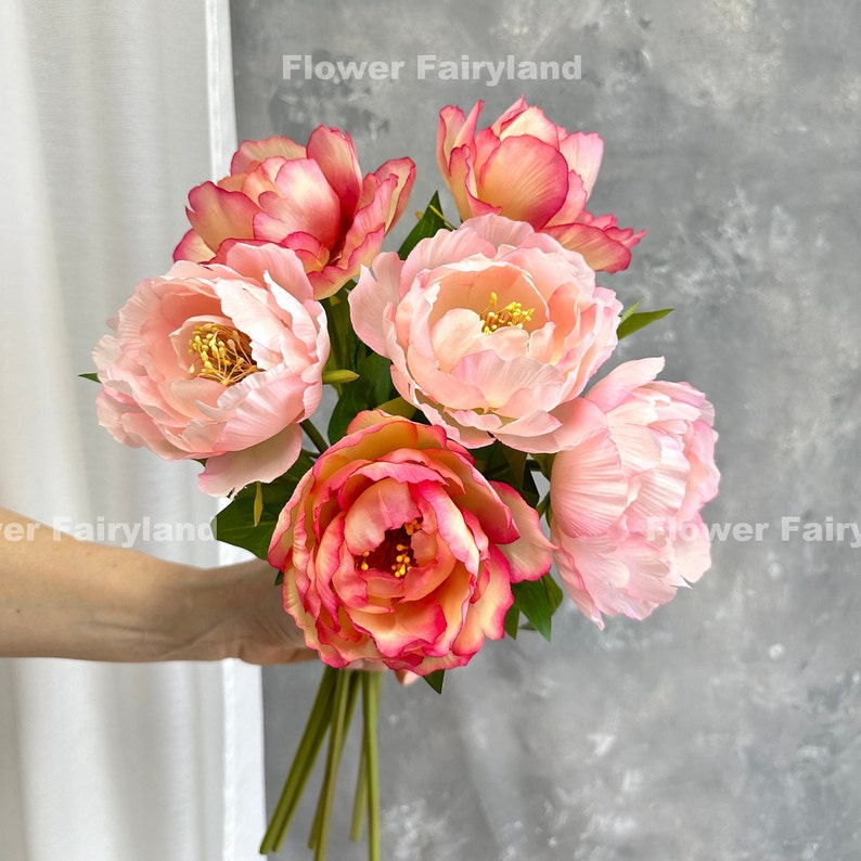 Bouquet de pivoines Tige de pivoine Fleur artificielle de haute qualité Bricolage Fleurs Décoration de mariage/maison Cadeaux Rose clair Mixed Color Bouquet