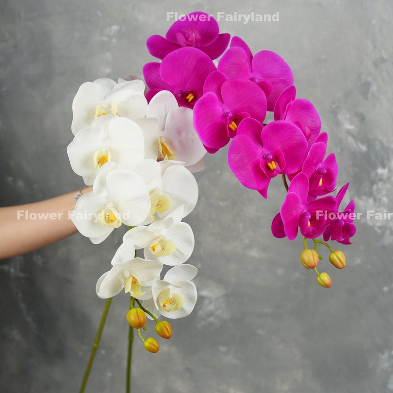 38 Real Touch 9 Heads Orchid Stem High Quality Artificial Flower DIY Floral Centerpiece Wedding/Home Decoration Gifts Magenta image 9