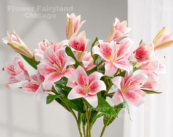 3 Heads Faux Lily - Artificial Flower - Pink Dot