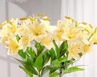 Lirio asiático artificial de 31" con 5 cabezas - Flor artificial - Amarillo