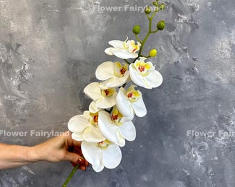 Real Touch 8 Heads Orchid Stem - Artificial Flower - White