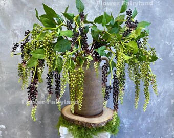 Faux Pokeweed Berry Phytolacca Acinosa Branch - Artificial Plant - Green