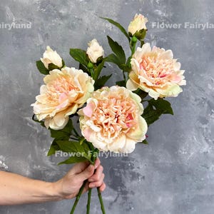 Peonía de tacto real con capullo - Flor artificial - Melocotón rosado