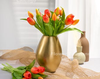7 Stems Faux Tulip Bundle - Artificial Flower - Orange