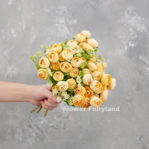 15 teste Mini Rose Piccolo Bouquet / Fiore Artificiale / Matrimonio/Decorazione per la Casa / Regali - Giallo