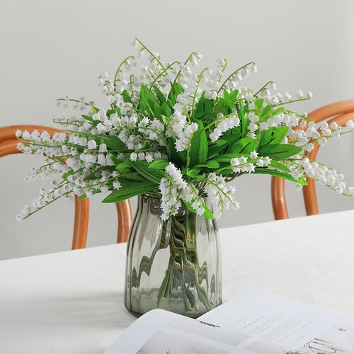 Glass Lily of the Valley in Vase Arrangement Artificial Glass Flower Ornaments 