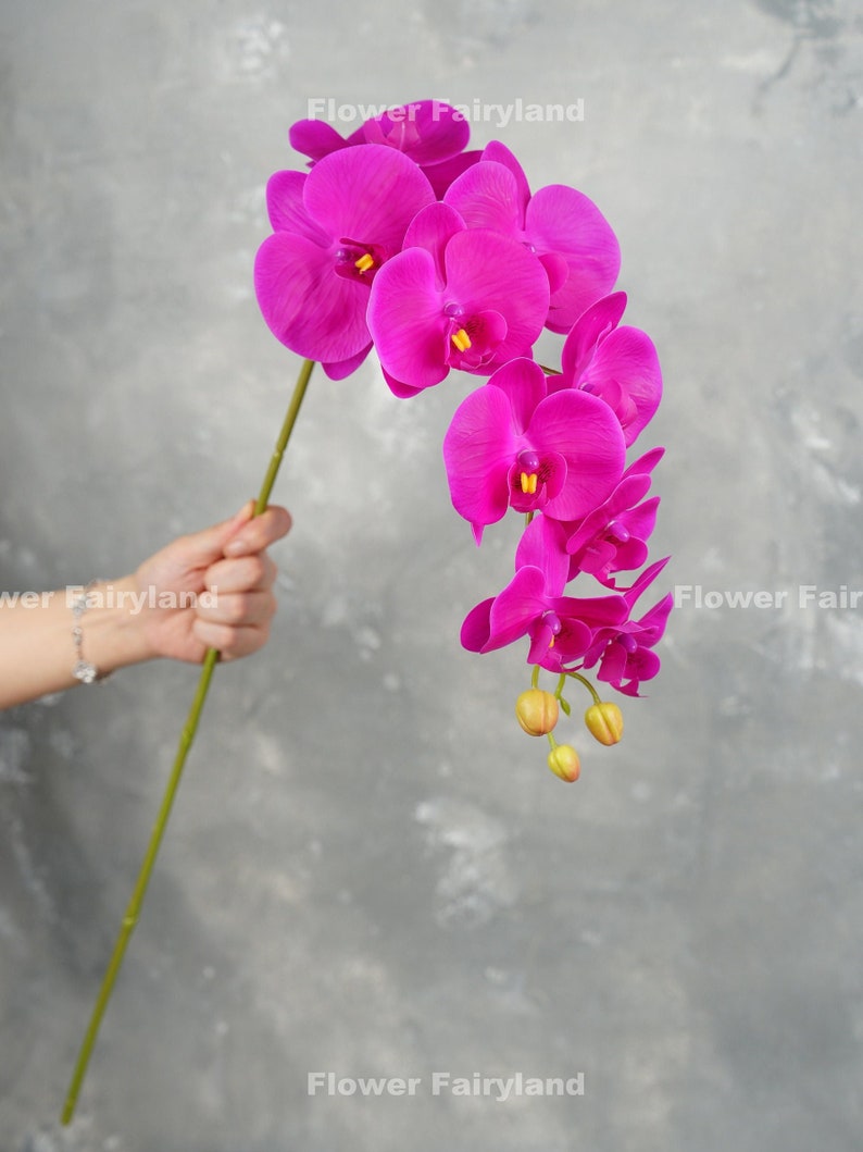 38 Real Touch 9 Heads Orchid Stem High Quality Artificial Flower DIY Floral Centerpiece Wedding/Home Decoration Gifts Magenta image 1