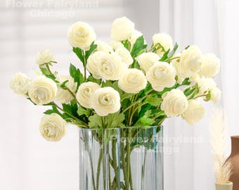 Faux Small Ranunculus - Artificial Flower - White