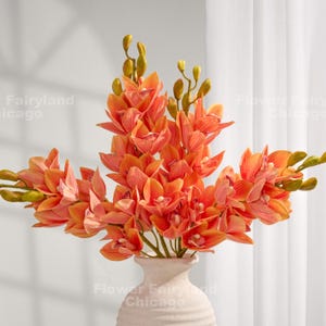 Faux Cymbidium Hybrid Stem - Artificial Flower - Orange
