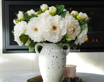 Dried Look Huge Peony with Bud Stem | High Quality Artificial Flower | Centerpieces | DIY | Wedding/Home Decoration | Gifts - Milky White