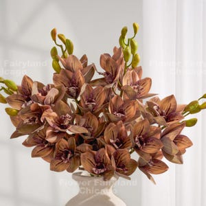 Faux Cymbidium Hybrid Stem - Artificial Flower - Brown