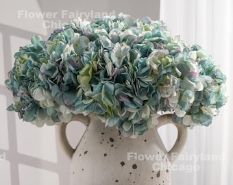 3 Stems Dried Look Hydrangea Bundle - Artificial Flower - Antique Blue