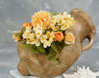 Fall Colored Mixed Chrysanthemum Ball and Chamomile Small Bouquet | Artificial Flower | Wedding/Home Decoration | Gifts - Fall Orange