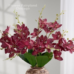 Bouquet d&#39;orchidées hybrides imitation cymbidium - Fleurs artificielles - Bordeaux