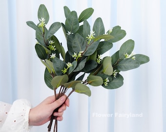 Faux Seeded Eucalyptus Leaf Stem | High Quality Artificial Plant | DIY | Greenery | Floral | Home Decor | Wedding | Gifts - Green