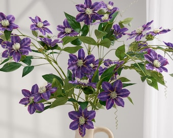 33" Faux Clematis Branch - Artificial Flower - Deep Purple