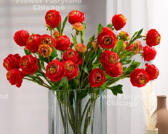 Faux Small Ranunculus - Artificial Flower - Red