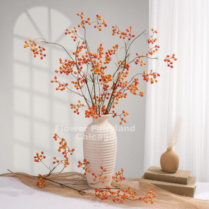 43" Faux Berry Large Branch - Artificial Plant - Orange image 2