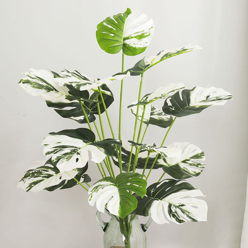 Faux Large Monstera Albo | Artificial Plant | 18 Leaves | Home Decoration | Gifts 