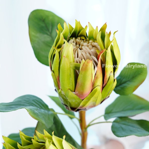 Faux King Protea Stem | Artificial Flower | Large Size | Centerpieces | DIY Floral | Wedding/Home Decoration | Gifts - Green