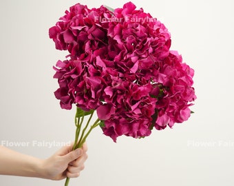 5 Heads Hydrangea Bouquet | Artificial Flower | DIY Floral | Wedding/Home Decoration | Gifts - Magenta