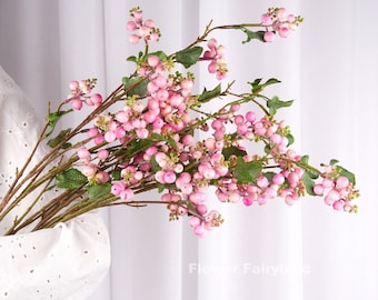 Faux Common Snowberry Stem | Artificial Fruit | DIY | Floral | Kitchen/Wedding/Home Decoration | Gifts - Pink