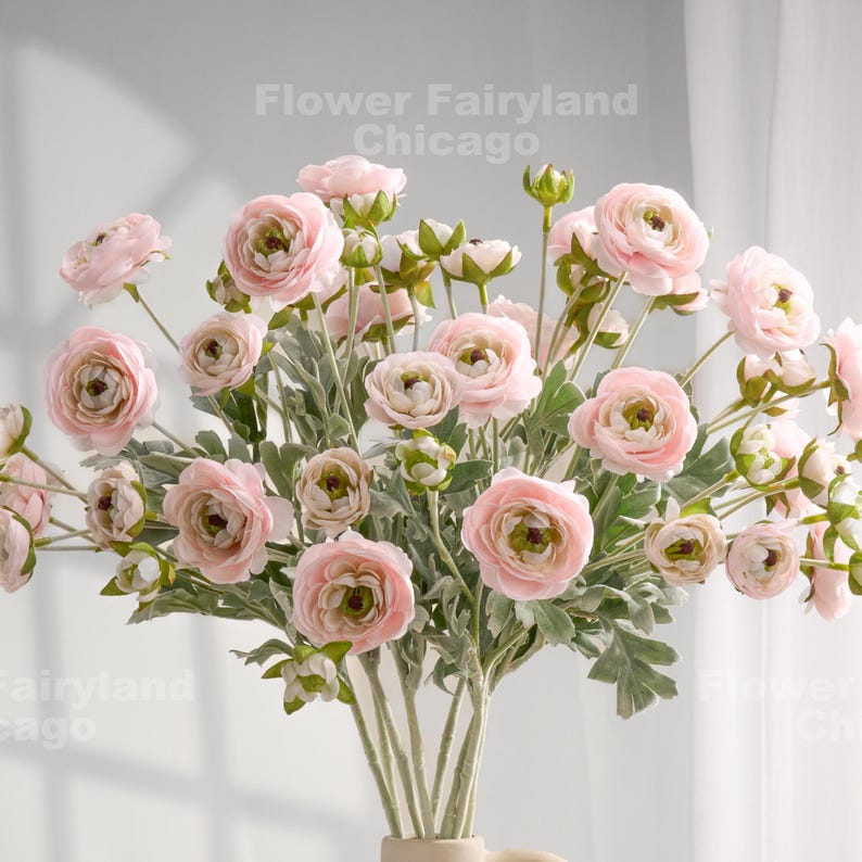 6-head Faux Ranunculus Long Stem - Artificial Flower - Soft Pink - Etsy