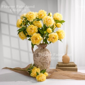 3 Heads Faux Peony - Artificial Flower - Yellow