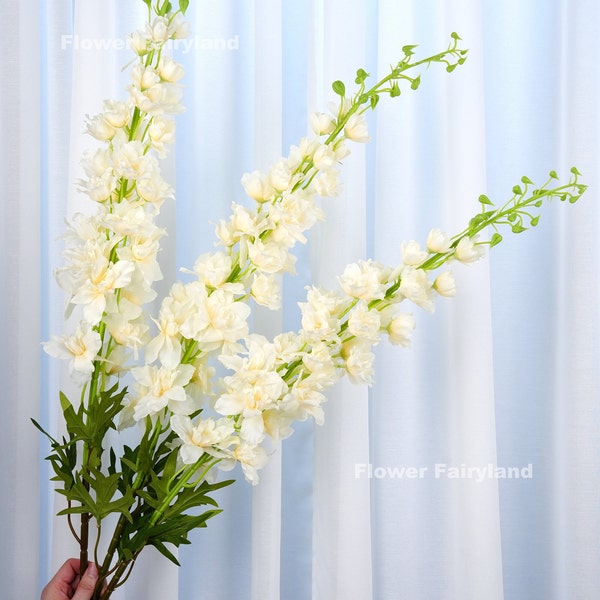 49" XLarge Delphinium Stem | High Quality Artificial Flower | Centerpiece | DIY Floral | Wedding/Home Decoration | Gifts - Cream