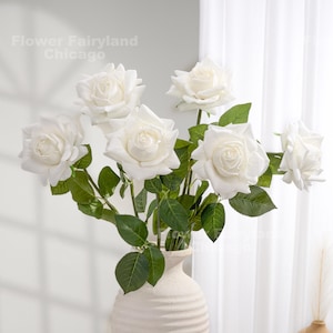 30&quot; Real Touch Full Bloom Rose Stem - Artificial Flower - White