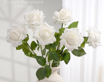 30&quot; Real Touch Full Bloom Rose Stem - Artificial Flower - White