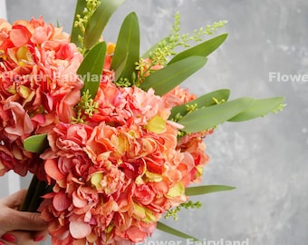 Huge Dried Look Hydrangea Stem | Artificial Flower | Centerpieces | DIY Floral | Wedding/Home Decoration | Gifts - Coral