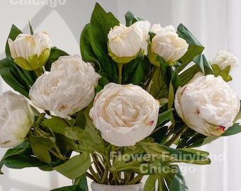 Dried Look Peony with Bud - White