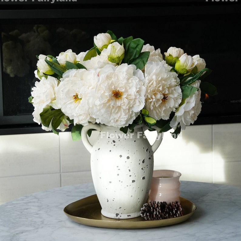 Dried Look Huge Peony with Bud Stem High Quality Artificial Flower Centerpieces DIY Wedding/Home Decoration Gifts Milky White image 5