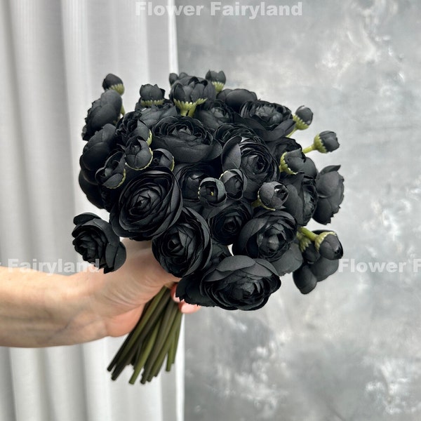 Mini Ranunculus Small Bundle | High Quality Artificial Flower | DIY | Floral | Wedding | Home Decors | Gifts - Black