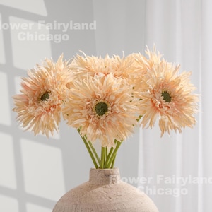 Faux Gerbera Daisy | High Quality Artificial Flower | DIY | Centerpieces | Wedding Bouquets | Home Decors | Gifts - Peachy Champagne