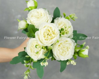 Faux Rose Small Bouquet | Artificial Flower | Wedding/Home Decoration | Centerpieces | Gifts - White