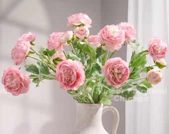 3 Heads Faux Ranunculus - Artificial Flower - Pink
