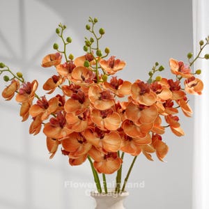 Real Touch 8 Heads Orchid Stem - Artificial Flower - Orange