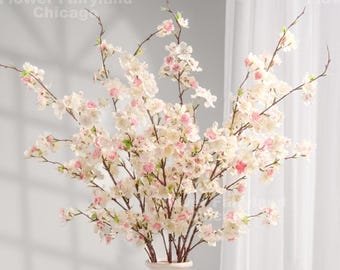 42“ Faux Cherry Blossom Stem - Artificial Flower - Ivory with Pink
