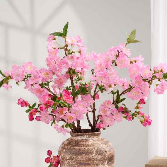Faux Cherry Blossom Short Branch - Artificial Flower - Bright Pink