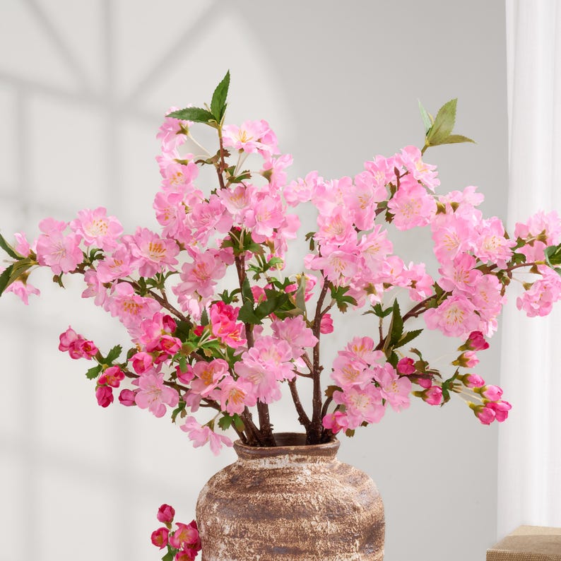 Faux Cherry Blossom Short Branch - Artificial Flower - Bright Pink image 1