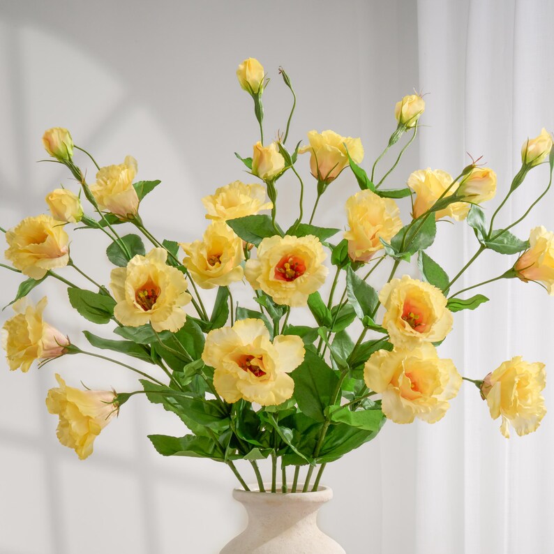 3 Heads Faux Lisianthus Stem - Artificial Flower - Yellow image 1