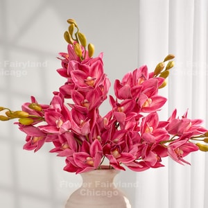 Faux Cymbidium Hybrid Stem - Artificial Flower - Deep Pink