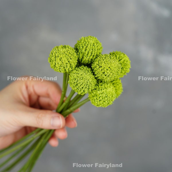 9 Stems Faux Billy Buttons | Artificial Flower | DIY Floral | Wedding/Occasion/Home Decoration | Gifts - Green