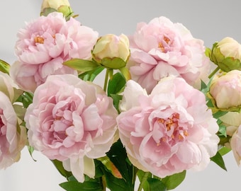 Faux Peony with Bud - Artificial Flower - White Mauve