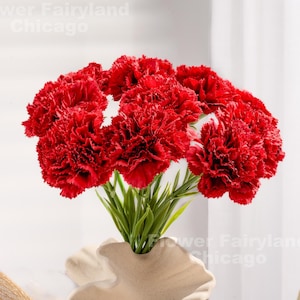 Faux Carnation Stem - Artificial Flower - Red